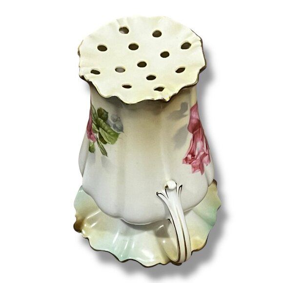 Vintage RS Prussia Hat Pin Holder Two Handles Pink Rose Green Gold Trim Red Star - Picture 9 of 9